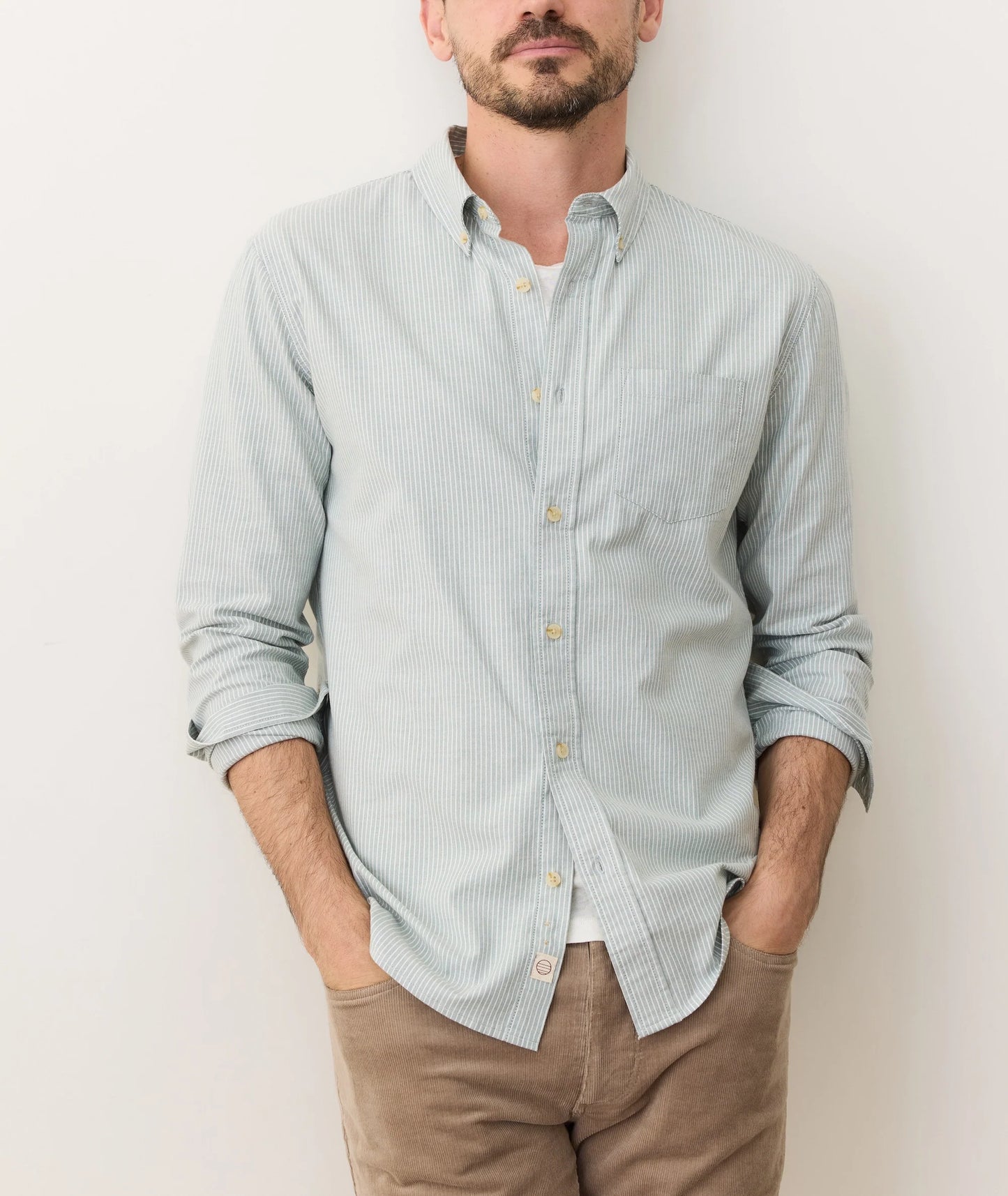 Marine Layer - MARINE LAYER CALIFORNIA OXFORD SHIRT IN DEEP SEA STRIPE - Rent With Thred