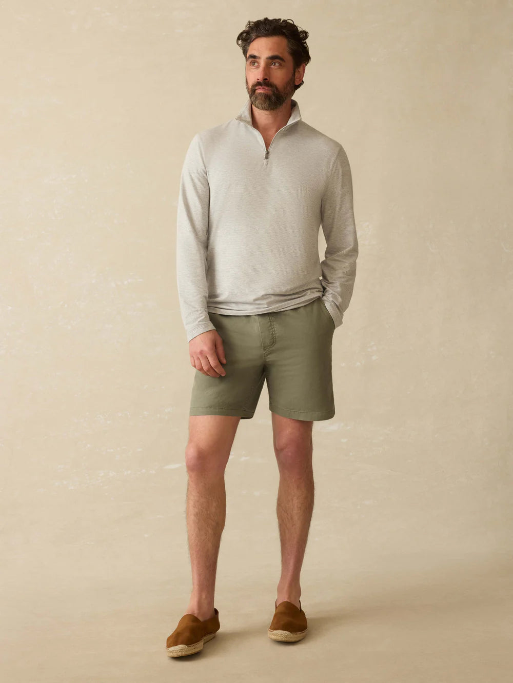 FAHERTY MOVEMENT QUARTER ZIP IN GREY COVE STRIPE
