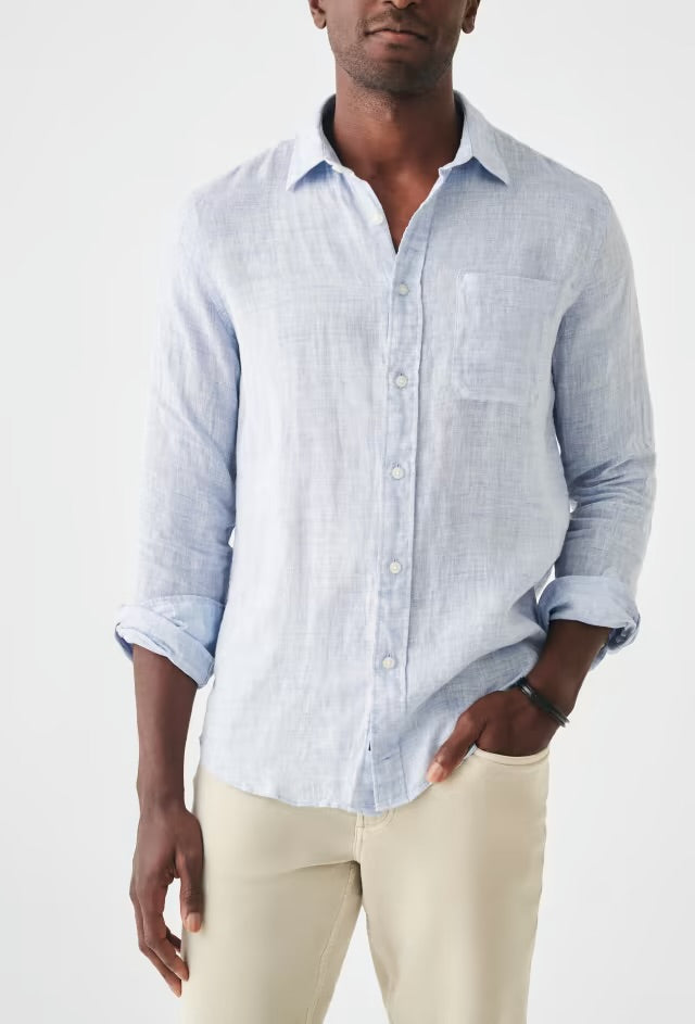 Faherty - FAHERTY LINEN LAGUNA SHIRT IN LIGHT BLUE MELANGE - Rent With Thred