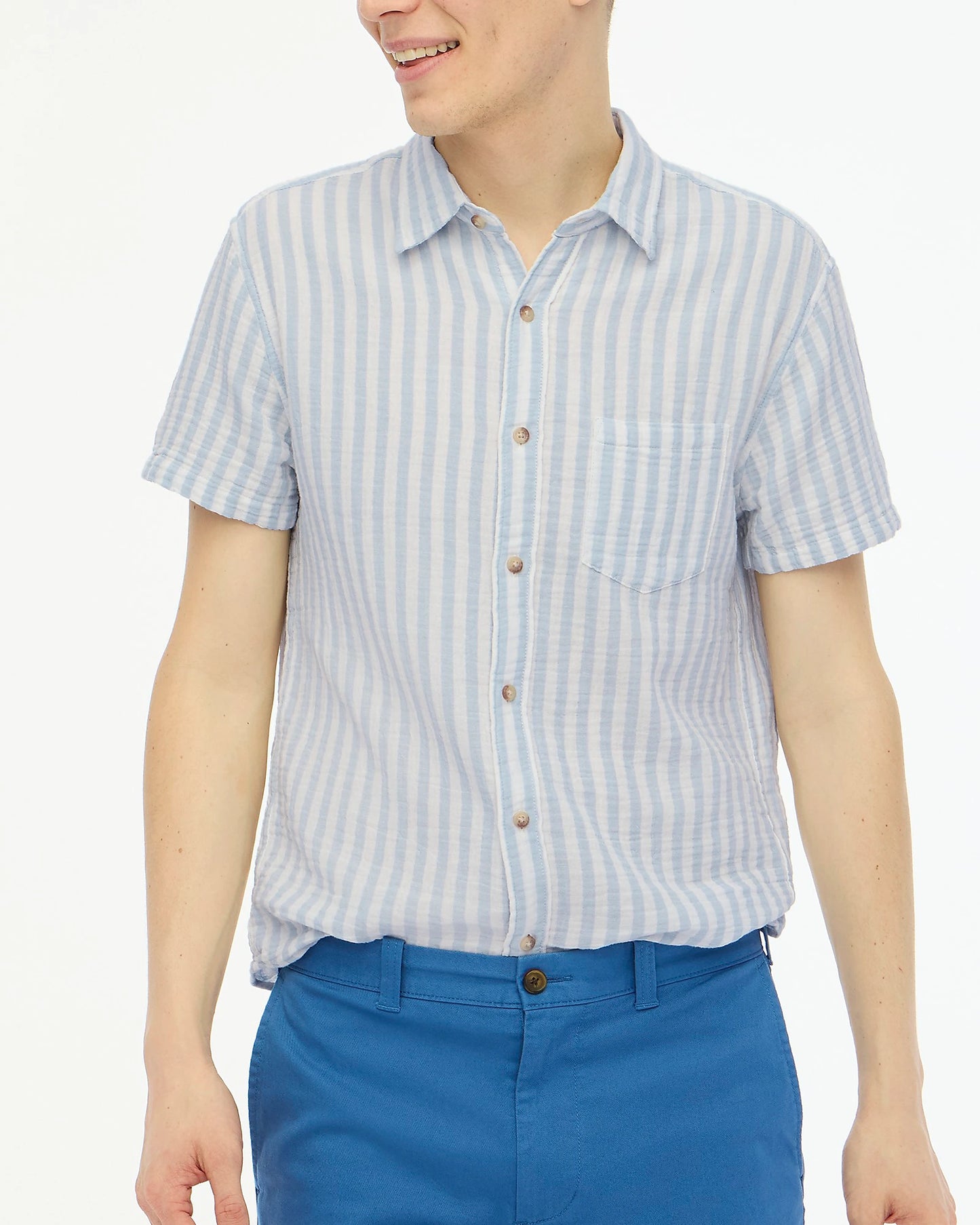 J CREW SS GAUZE SHIRT IN FADED CHAMBRAY STRIPE