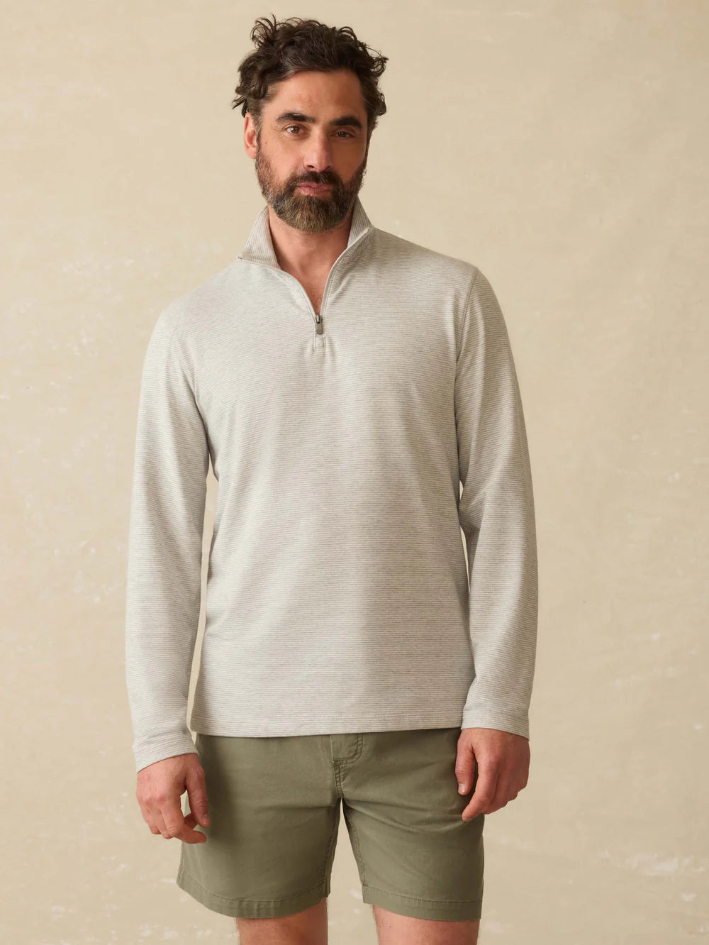 Faherty - FAHERTY MOVEMENT QUARTER ZIP IN GREY COVE STRIPE - Rent With Thred