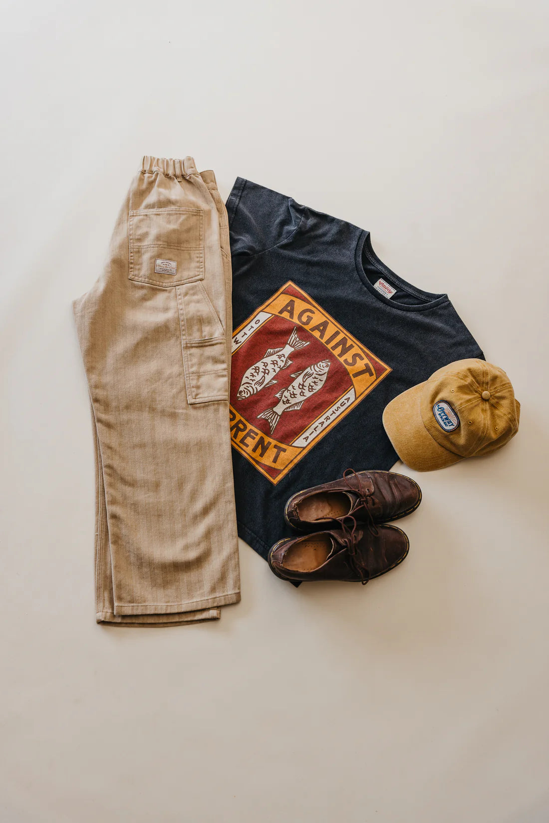 OTTWAY THE LABEL BEN ROY BAGGY PLEATED PANTS IN LIGHT BROWN