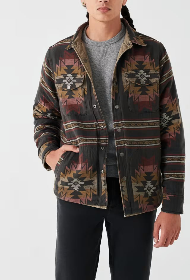 Faherty - FAHERTY DOUG GOOD FEATHER REVERSIBLE BONDI JACKET IN OLIVE/BLACK STAR NATION - Rent With Thred