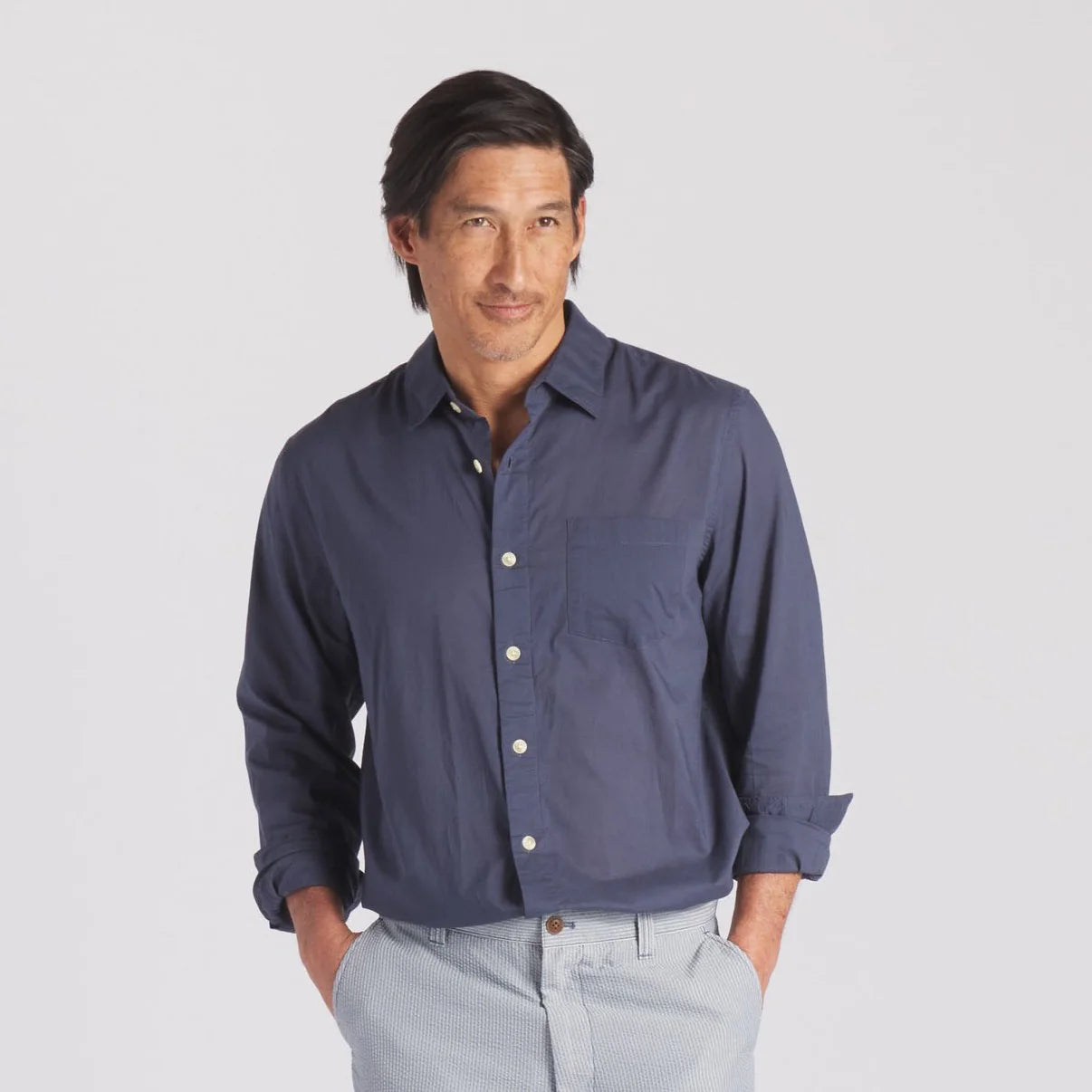 Grayers - GRAYERS PORTOFINO POPLIN SHIRT IN NAVY - Rent With Thred