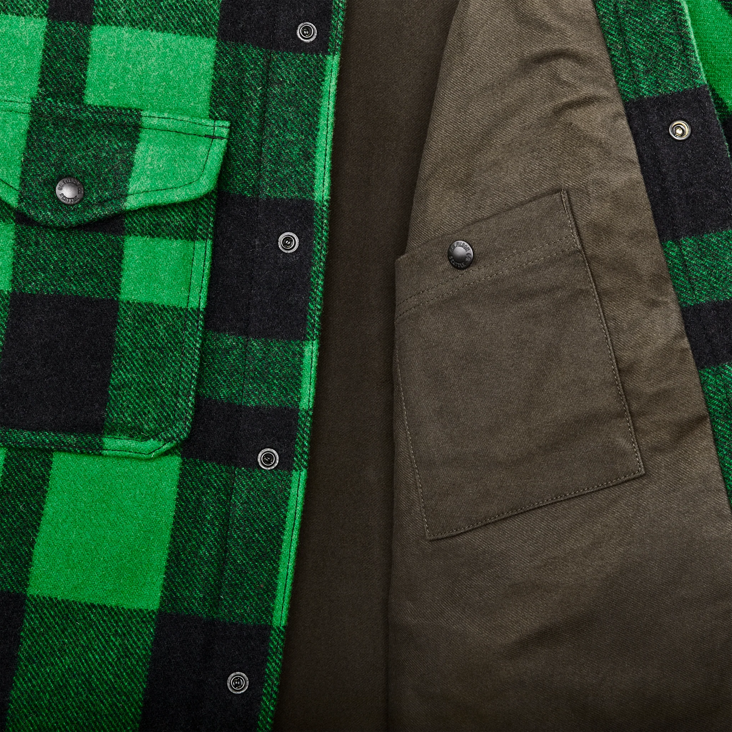 FILSON LINED MACKINAW WOOL JAC SHIRT IN ACID GREEN