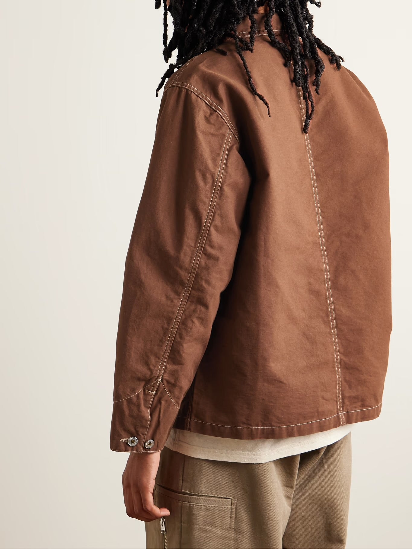 Nudie Jeans - NUDIE JEANS HOWIE LOGO-APPLIQUÉD COTTON-CANVAS CHORE JACKET IN BROWN - Rent With Thred