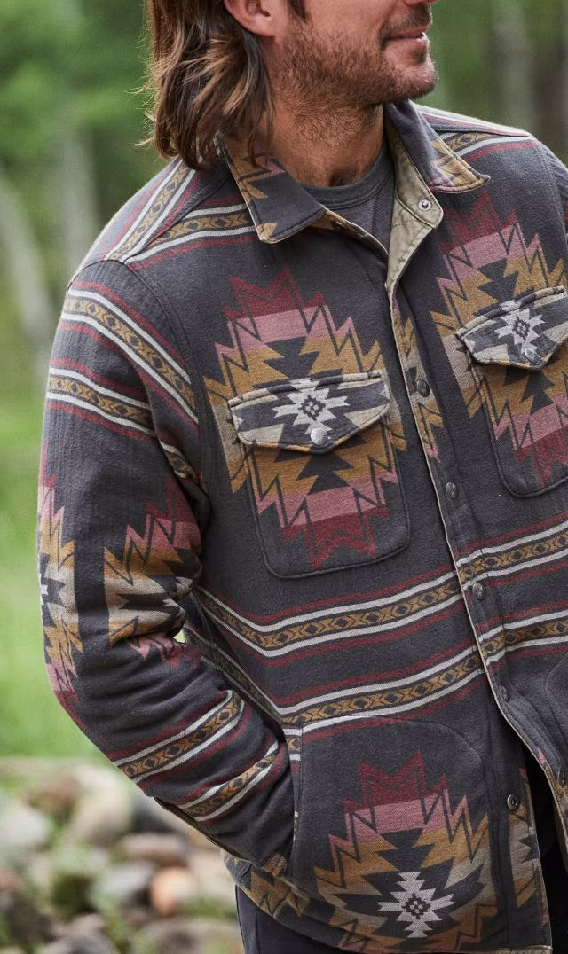 Faherty - FAHERTY DOUG GOOD FEATHER REVERSIBLE BONDI JACKET IN OLIVE/BLACK STAR NATION - Rent With Thred