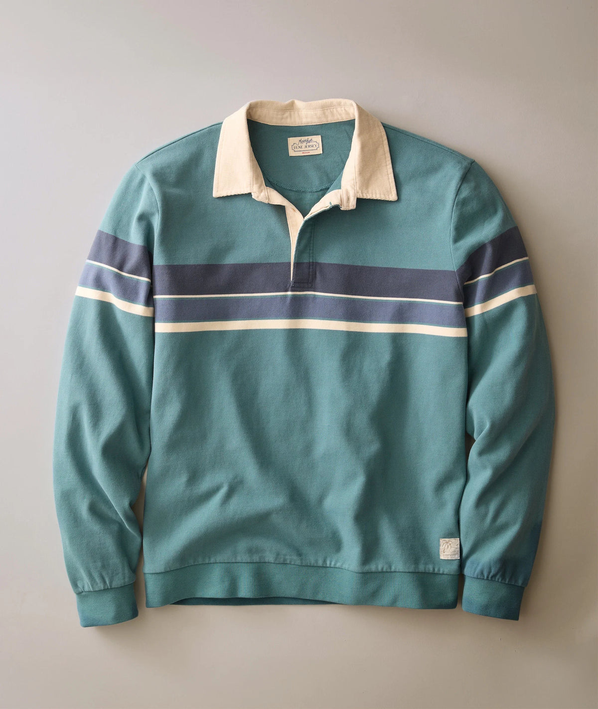MARINE LAYER LUXE JERSEY RUGBY POLO IN HYDRO