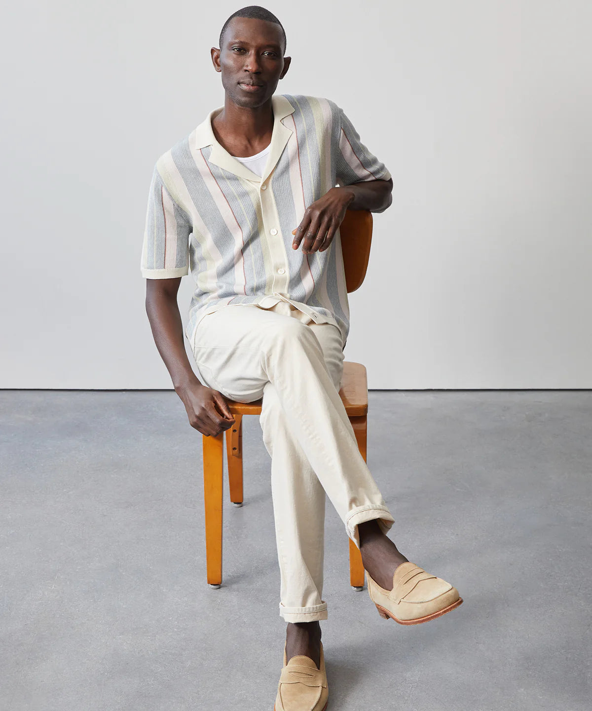 Todd Snyder - TODD SNYDER COTTON SILK STRIPE BUNGALOW POLO IN DUSTY LAVENDER - Rent With Thred