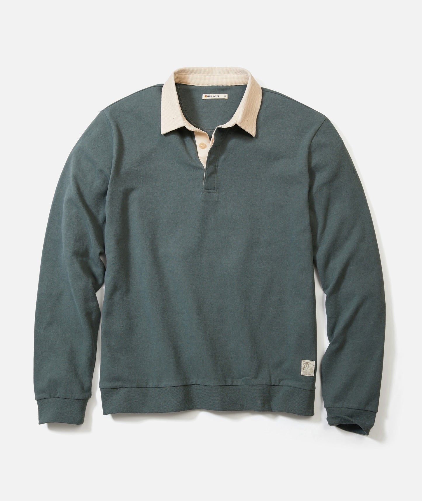 MARINE LAYER SUEDED RUGBY POLO IN BALSAM GREEN
