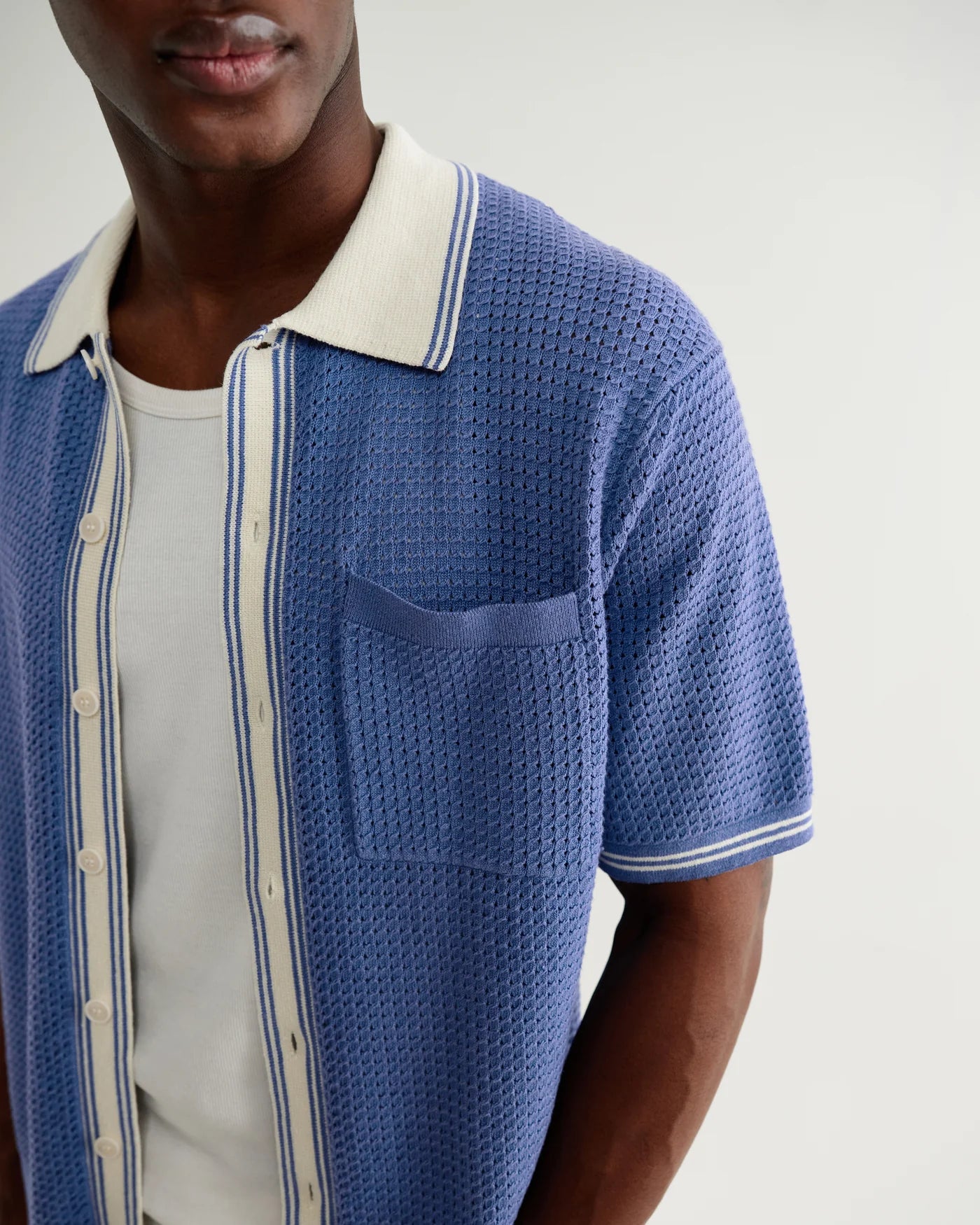 WAX LONDON BELLE SS IN TIPPED POINTELLE BLUE AND ECRU