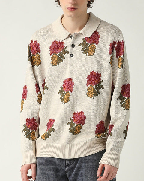 Corridor - CORRIDOR FLORAL JACQUARD POLO IN NATURAL - Rent With Thred