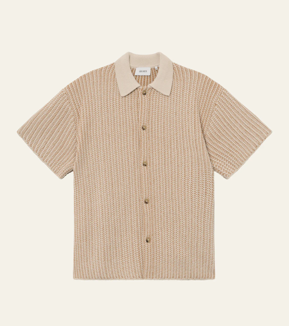 Les Deux - LES DEUX EASTON KNITTED SS SHIRT IN CAMEL AND IVORY - Rent With Thred