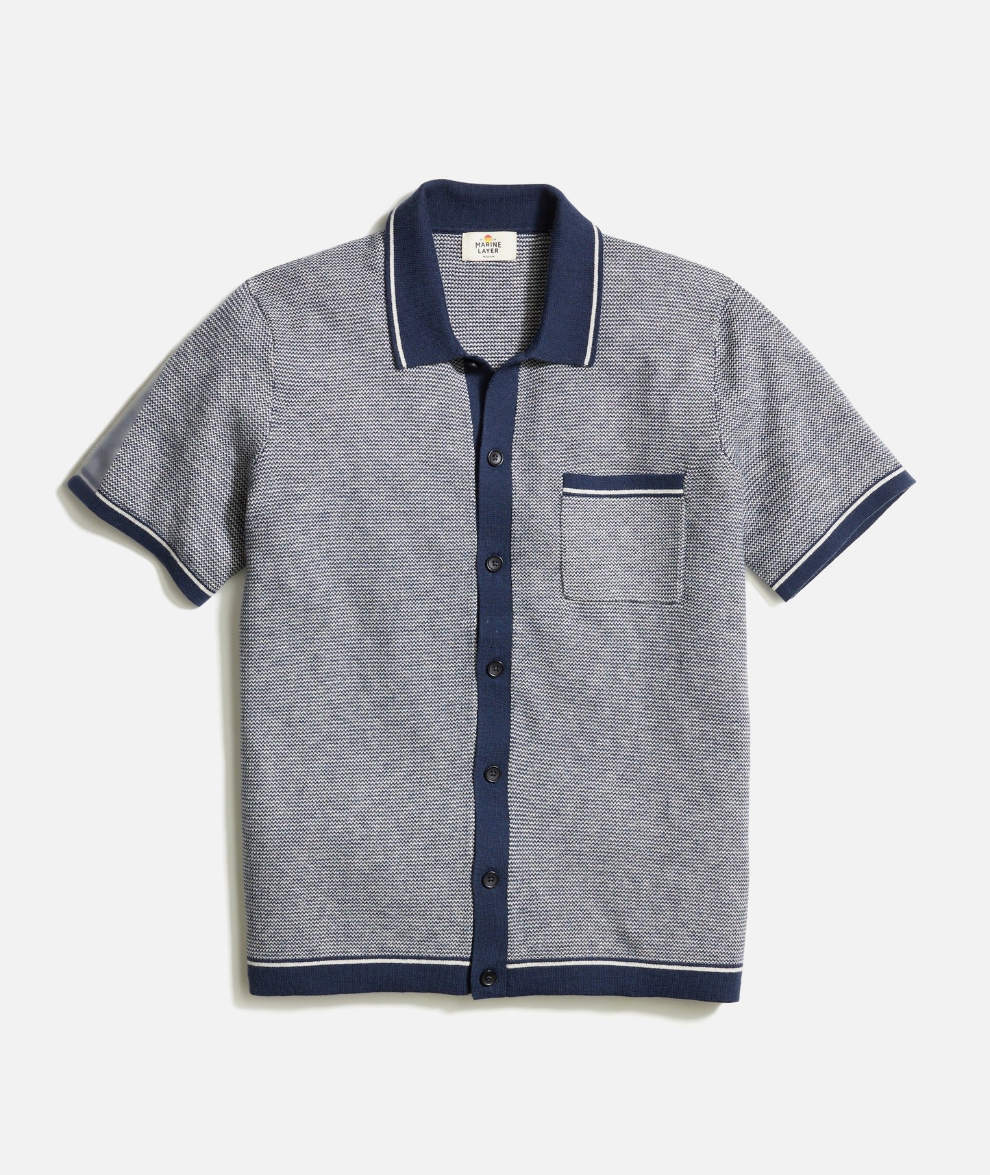 Marine Layer - MARINE LAYER WYATT SWEATER BUTTON-DOWN IN NAVY/PEARL - Rent With Thred