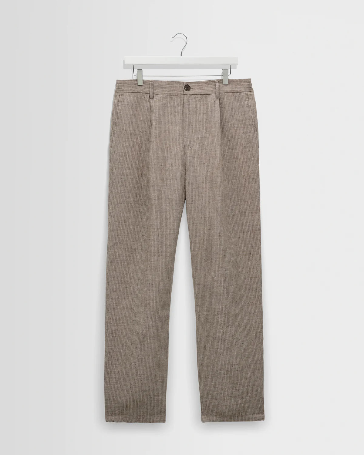 WAX LONDON MALHAM LINEN TROUSERS IN NATURAL AND BROWN STRIPE
