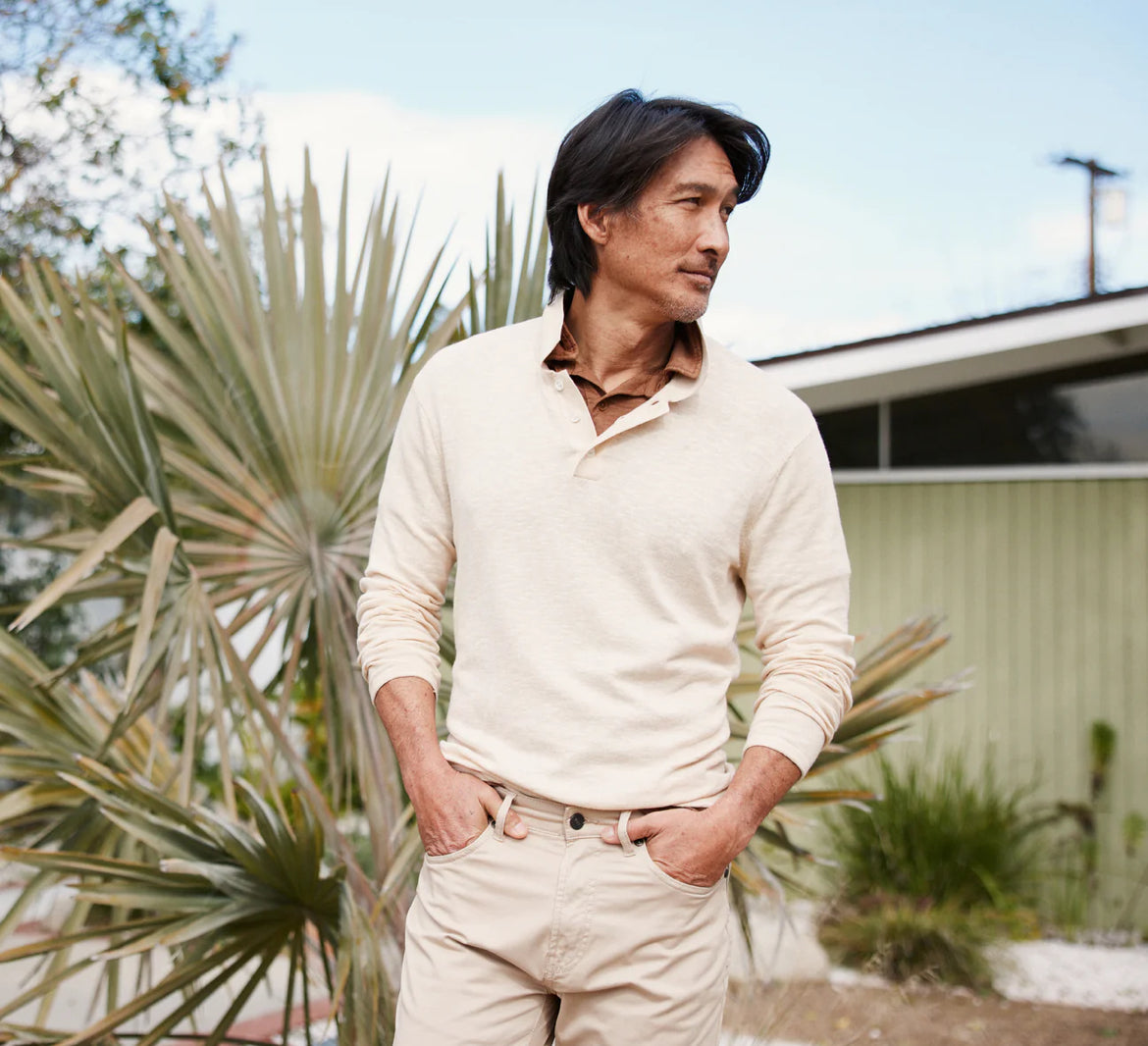 Grayers - GRAYERS CLOUD COTTON SWEATER POLO IN SAND - Rent With Thred