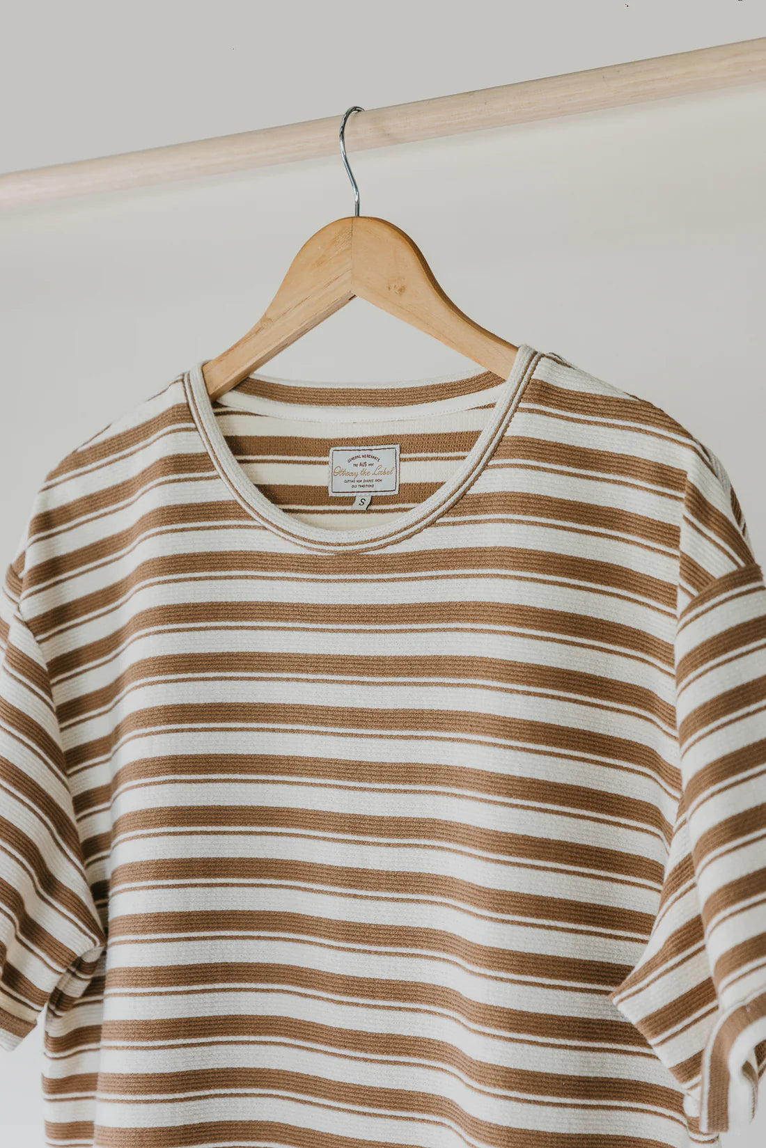 Ottway the Label - OTTWAY STRIPED TEXTURED T-SHIRT IN BROWN AND CREAM - Rent With Thred