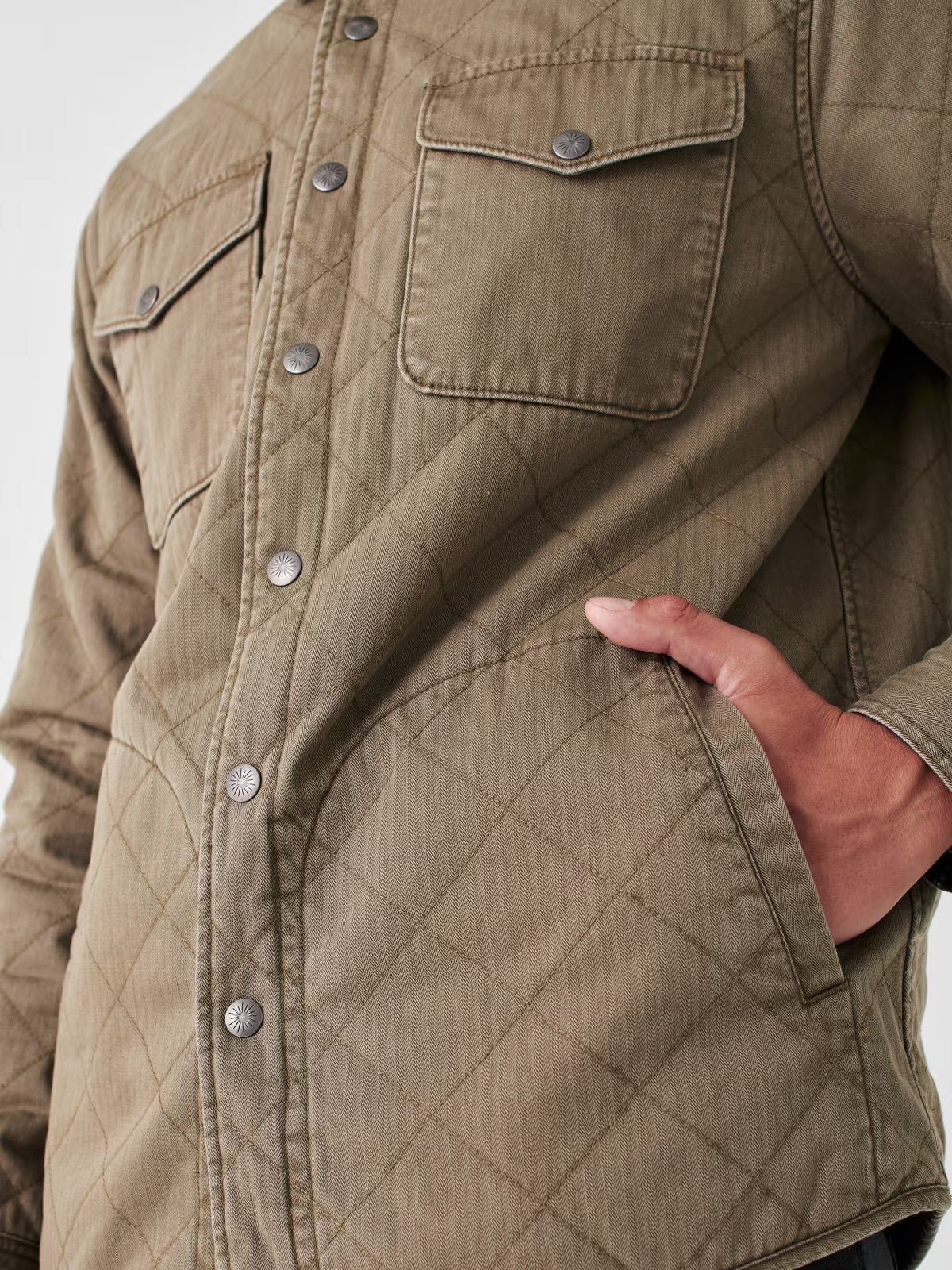 Faherty - FAHERTY DOUG GOOD FEATHER REVERSIBLE BONDI JACKET IN OLIVE/BLACK STAR NATION - Rent With Thred
