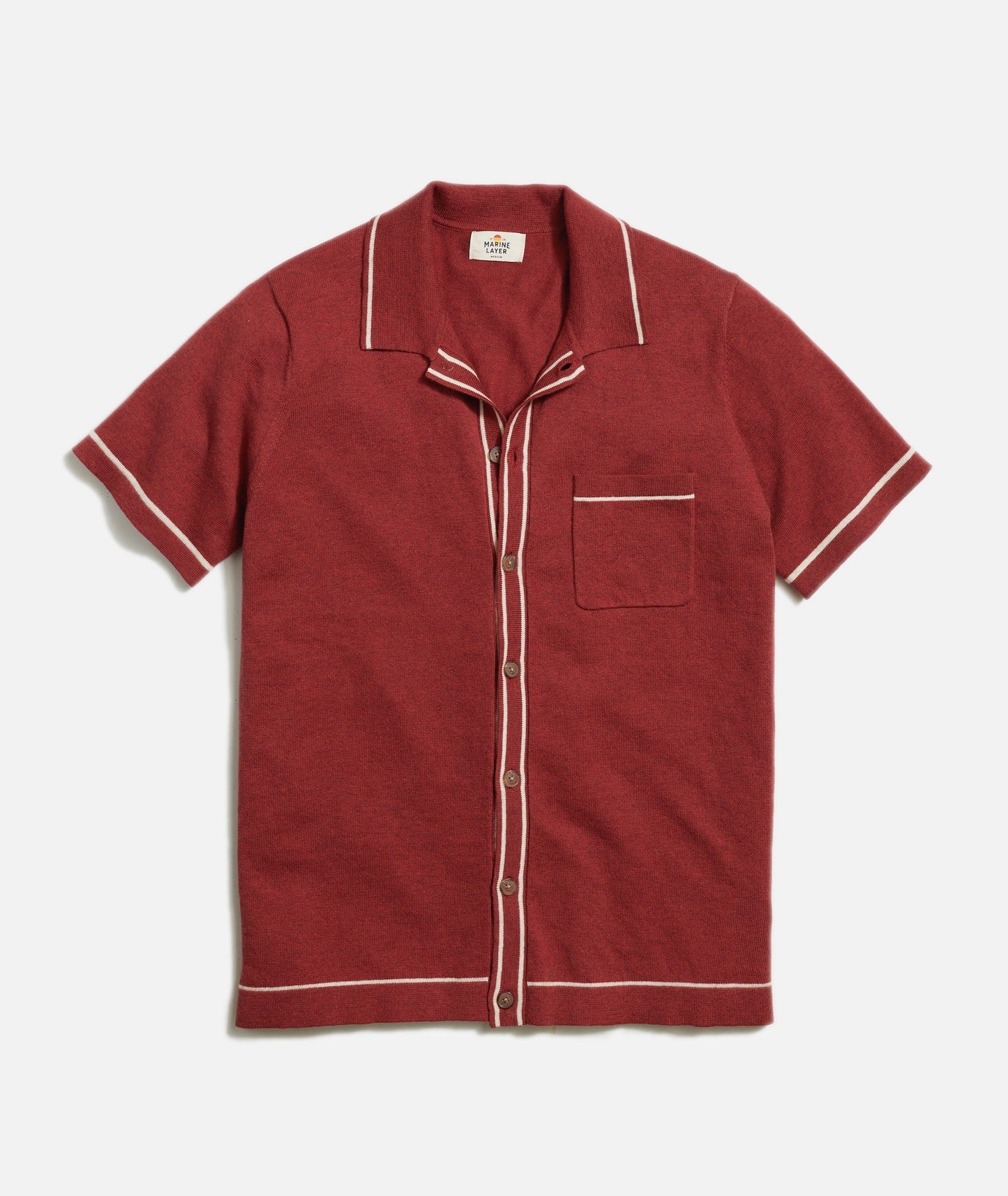 Marine Layer - MARINE LAYER WYATT TIPPED SWEATER BUTTON DOWN IN CHILI - Rent With Thred