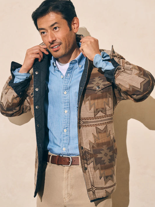 Faherty - FAHERTY DOUG GOOD FEATHER REVERSIBLE BONDI JACKET IN WASHED BLACK CASCADE STAR NATION - Rent With Thred