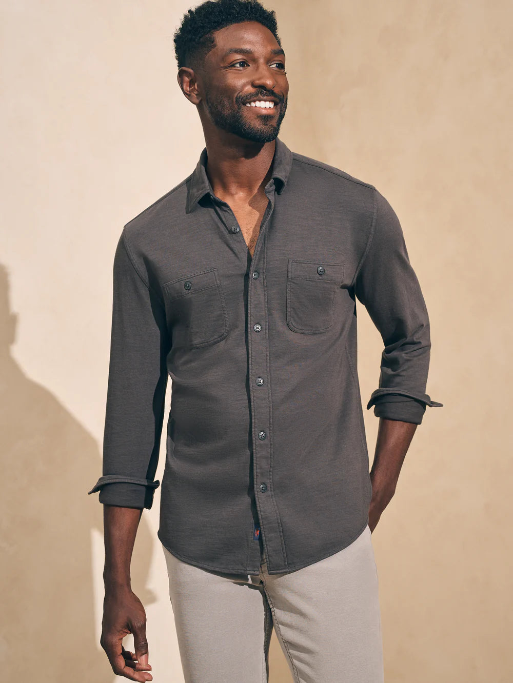 Faherty - FAHERTY SUNWASHED KNIT SHIRT WASHED BLACK - Rent With Thred