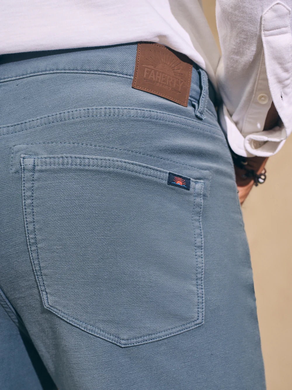 FAHERTY STRETCH TERRY 5-POCKET IN FADED OCEAN