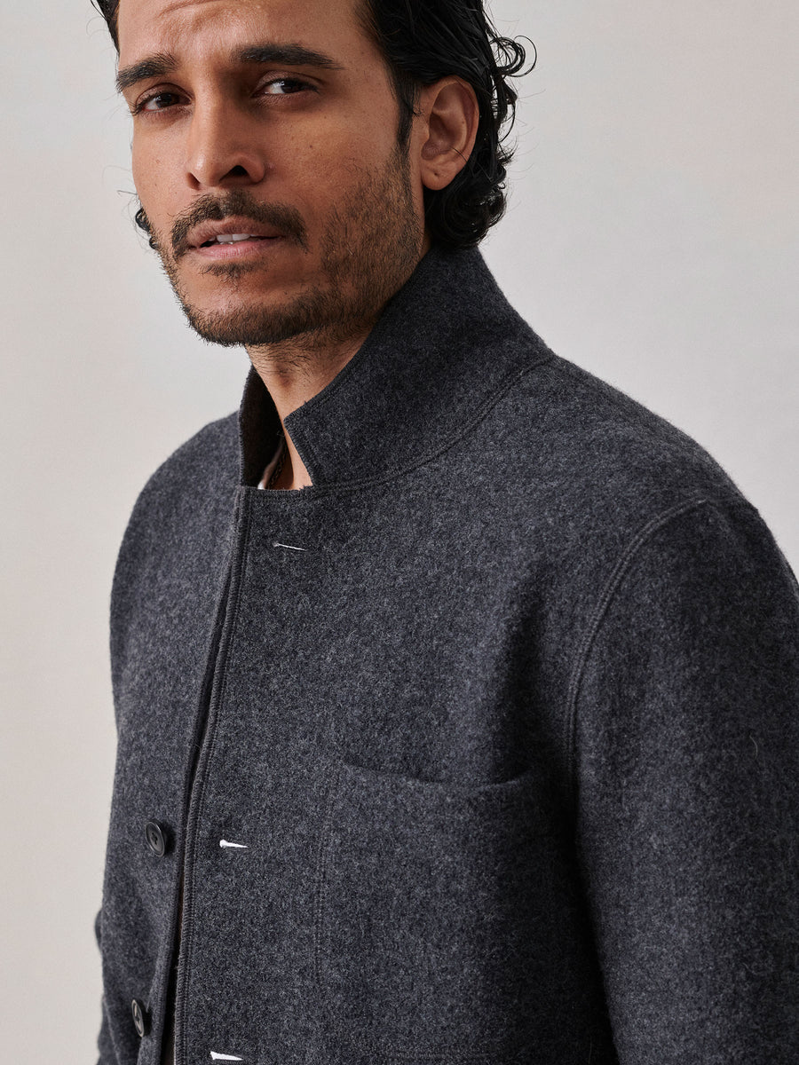 Buck Mason - BUCK MASON FELTED CHORE COAT IN CHARCOAL - Rent With Thred