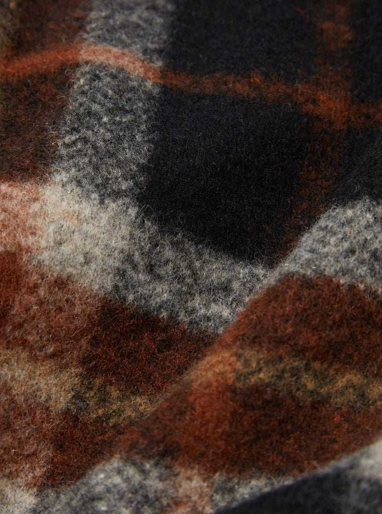 Universal Works - UNIVERSAL WORKS CARDIGAN IN BROWN BRITISH CHECK FLEECE - Rent With Thred