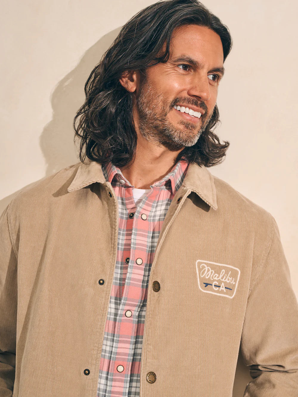 Faherty - FAHERTY CORDUROY COACHES JACKET IN PEBBLE BEACH - Rent With Thred