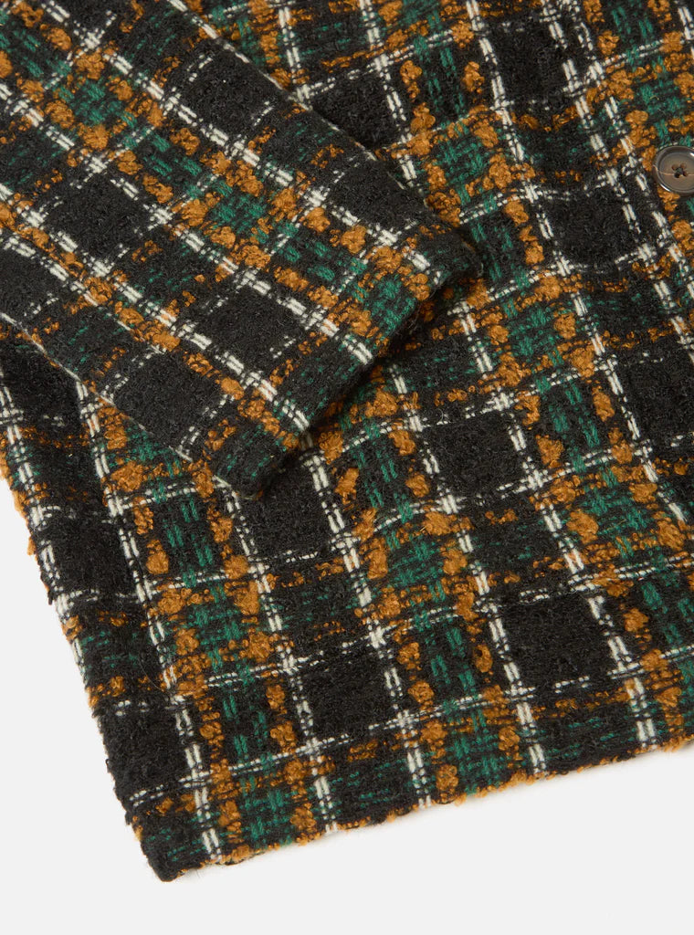 UNIVERSAL WORKS COVERALL JACKET IN CHARCOAL CRAZY CHECK WOOL MIX