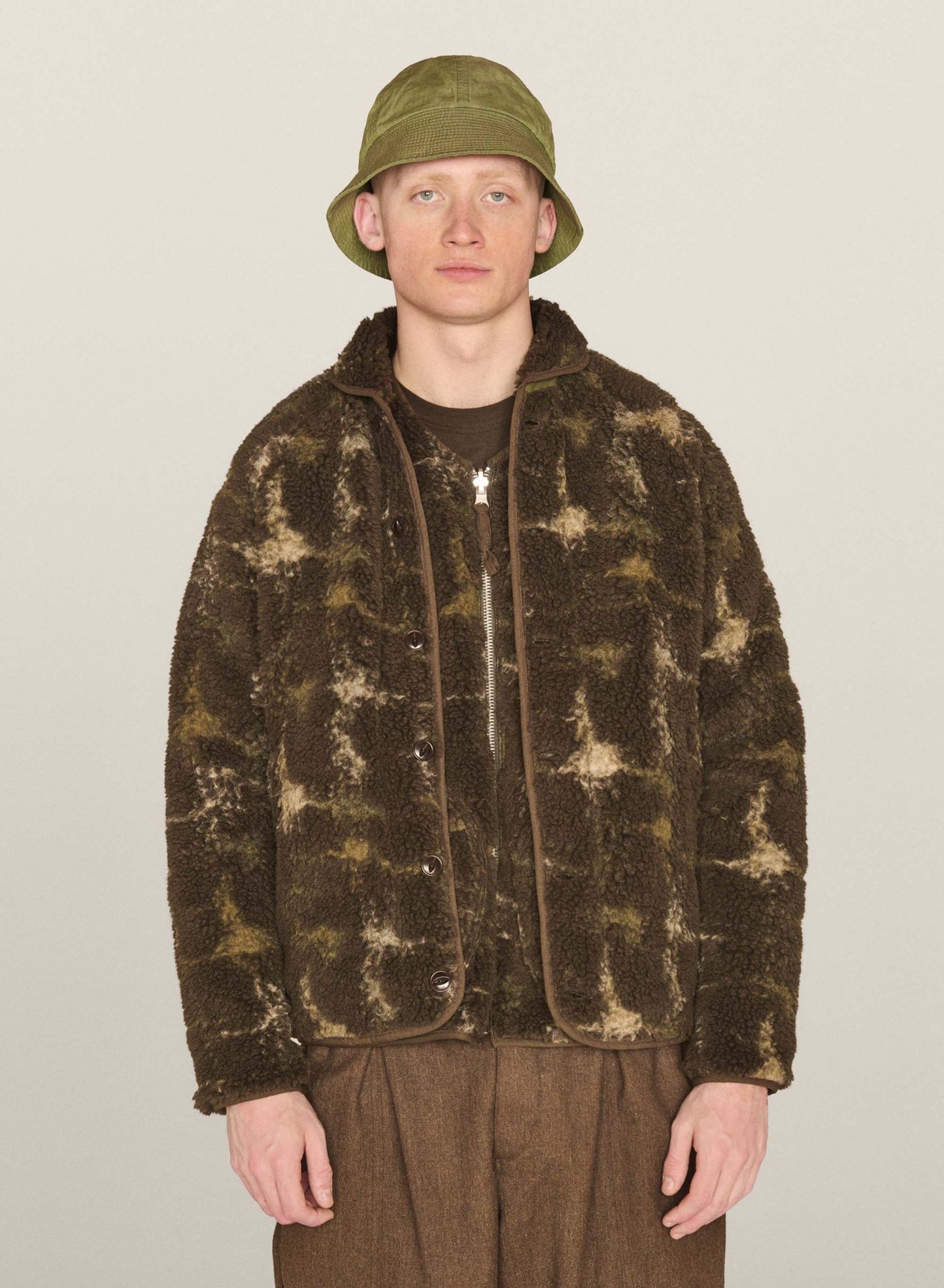 YMC BEACH JACQUARD FLEECE JACKET IN BROWN MULTI