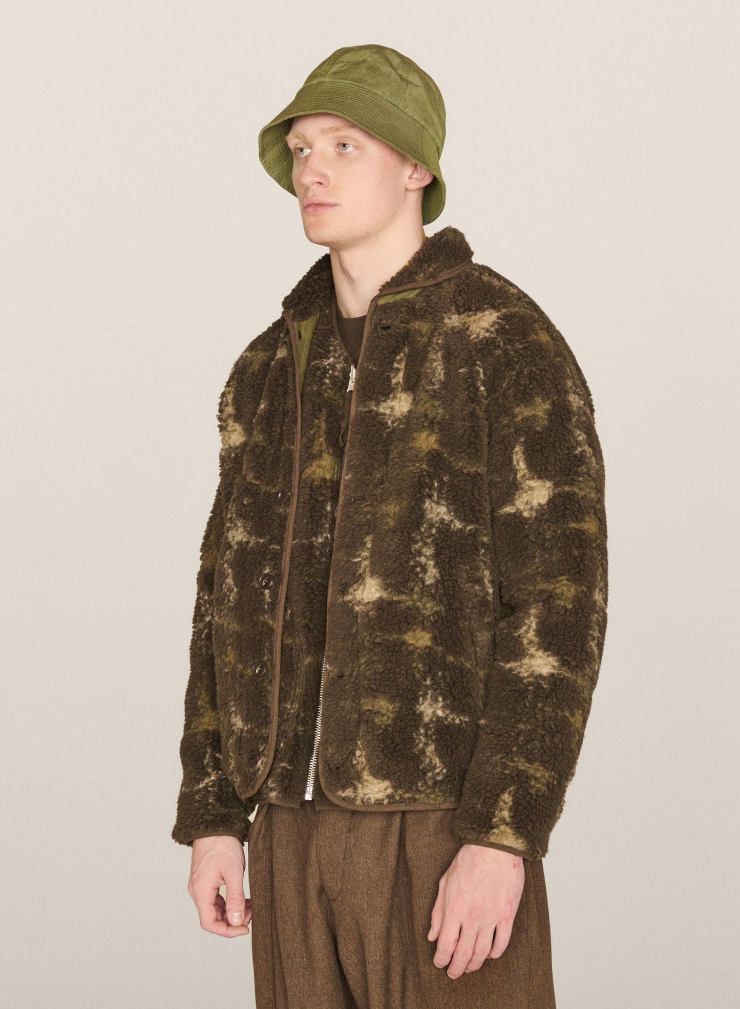 YMC BEACH JACQUARD FLEECE JACKET IN BROWN MULTI