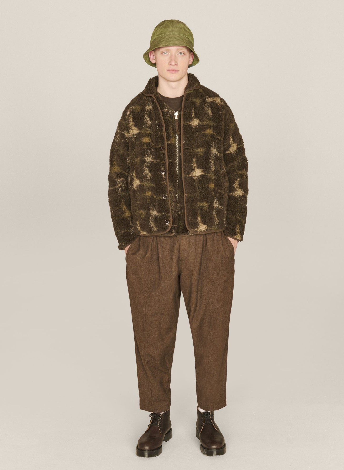 YMC BEACH JACQUARD FLEECE JACKET IN BROWN MULTI