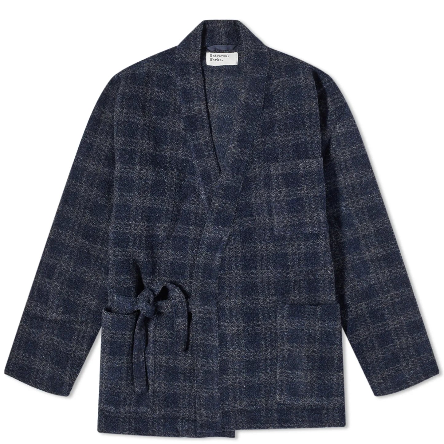UNIVERSAL WORKS CHECK WOOL FLEECE KYOTO WORK JACKET IN NAVY