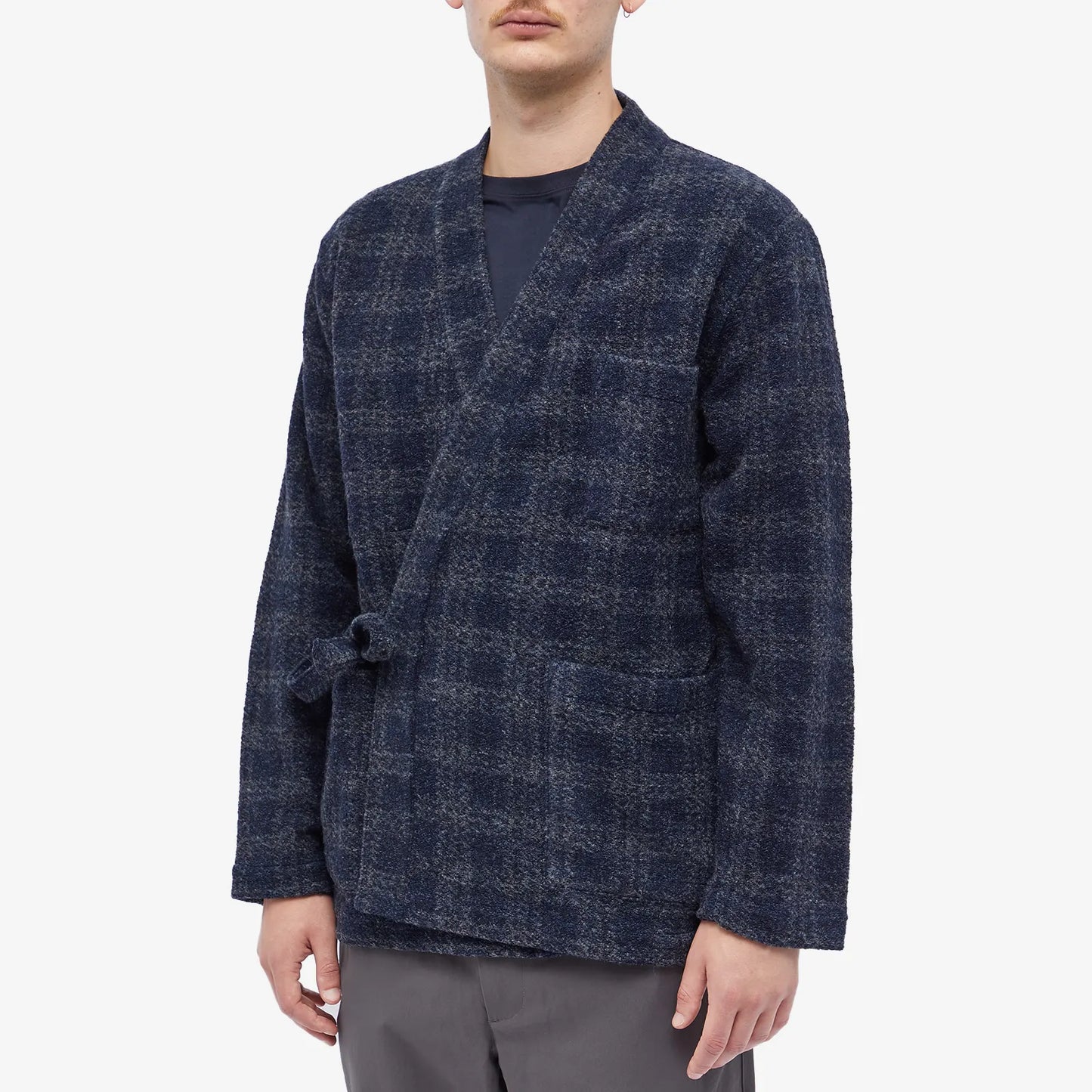 UNIVERSAL WORKS CHECK WOOL FLEECE KYOTO WORK JACKET IN NAVY