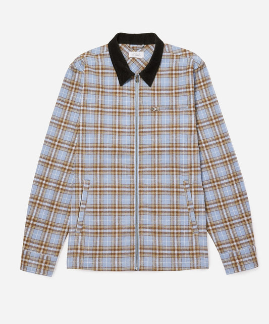 SATURDAYS NYC RYAN ZIP FRONT FLANNEL SHIRT IN FOREVER BLUE