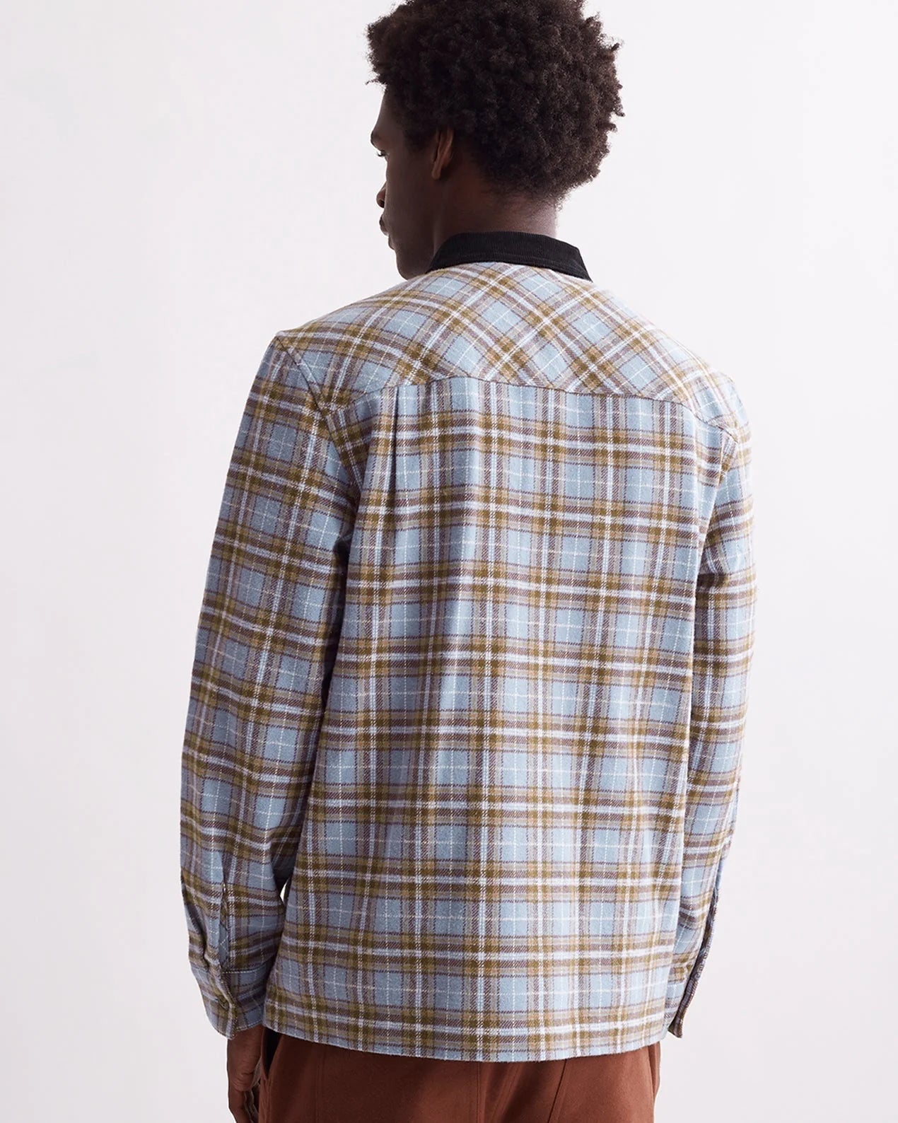 SATURDAYS NYC RYAN ZIP FRONT FLANNEL SHIRT IN FOREVER BLUE