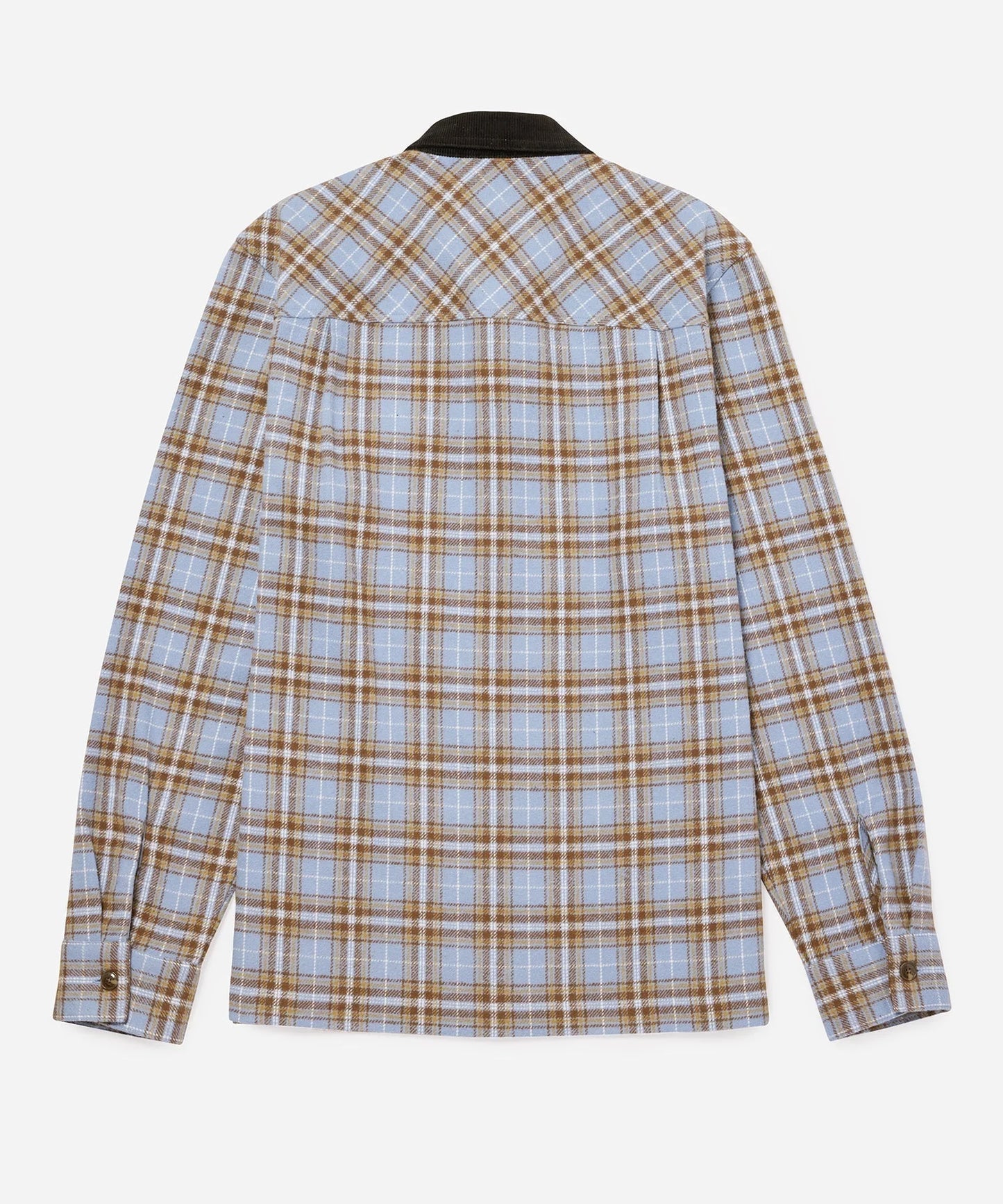 SATURDAYS NYC RYAN ZIP FRONT FLANNEL SHIRT IN FOREVER BLUE