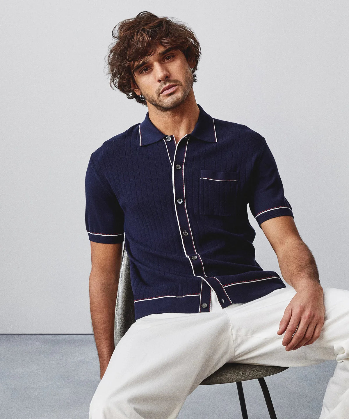 Todd Snyder - TODD SNYDER COTTON SILK SHORT SLEEVE FULL PLACKET RIVIERA POLO IN NAVY - Rent With Thred