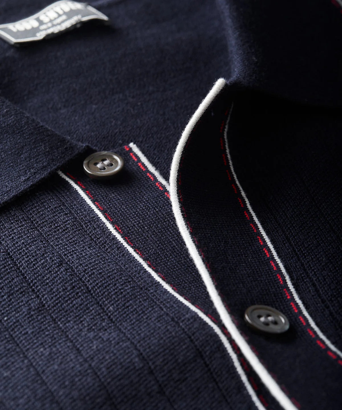 Todd Snyder - TODD SNYDER COTTON SILK SHORT SLEEVE FULL PLACKET RIVIERA POLO IN NAVY - Rent With Thred