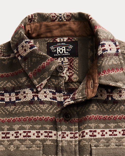 RRL - RRL SUEDE-TRIM BRUSHED JACQUARD OVERSHIRT - Rent With Thred