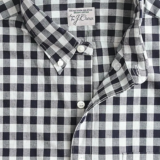 J. Crew - J CREW SECRET WASH ORGANIC COTTON POPLIN SHIRT IN GINGHAM NAVY - Rent With Thred