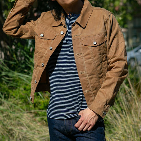 Gustin - VINTAGE GUSTIN TRUCKER JACKET IN WAXED BROWN - Rent With Thred