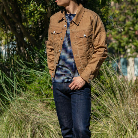 Gustin - VINTAGE GUSTIN TRUCKER JACKET IN WAXED BROWN - Rent With Thred