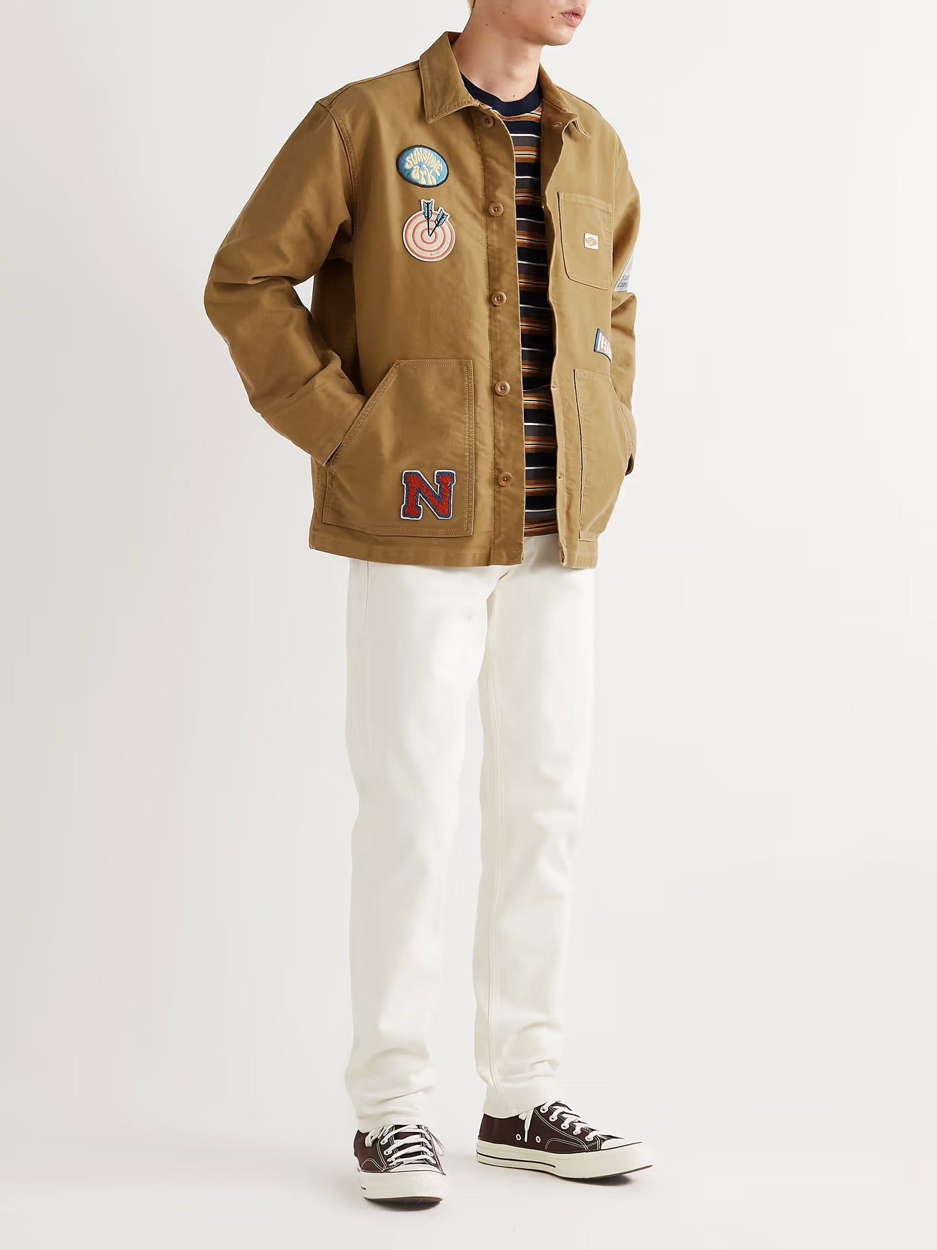 Nudie Jeans - NUDIE JEANS HOWOE LOGO-APPLIQUÉD COTTON-CANVAS CHORE JACKET IN BROWN - Rent With Thred