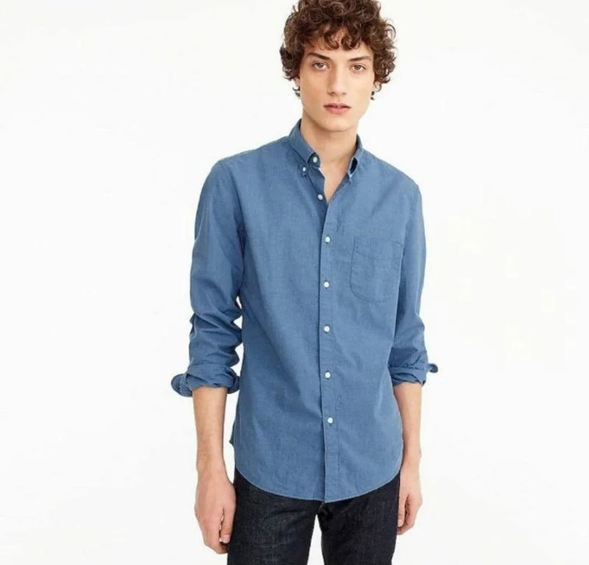 J. Crew - J CREW SECRET WASH ORGANIC COTTON POPLIN SHIRT IN WORKWEAR BLUE - Rent With Thred