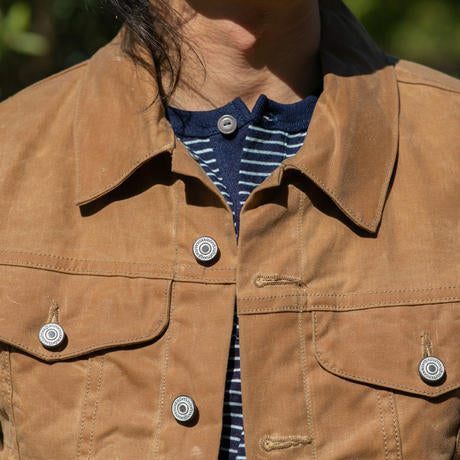 Gustin - VINTAGE GUSTIN TRUCKER JACKET IN WAXED BROWN - Rent With Thred