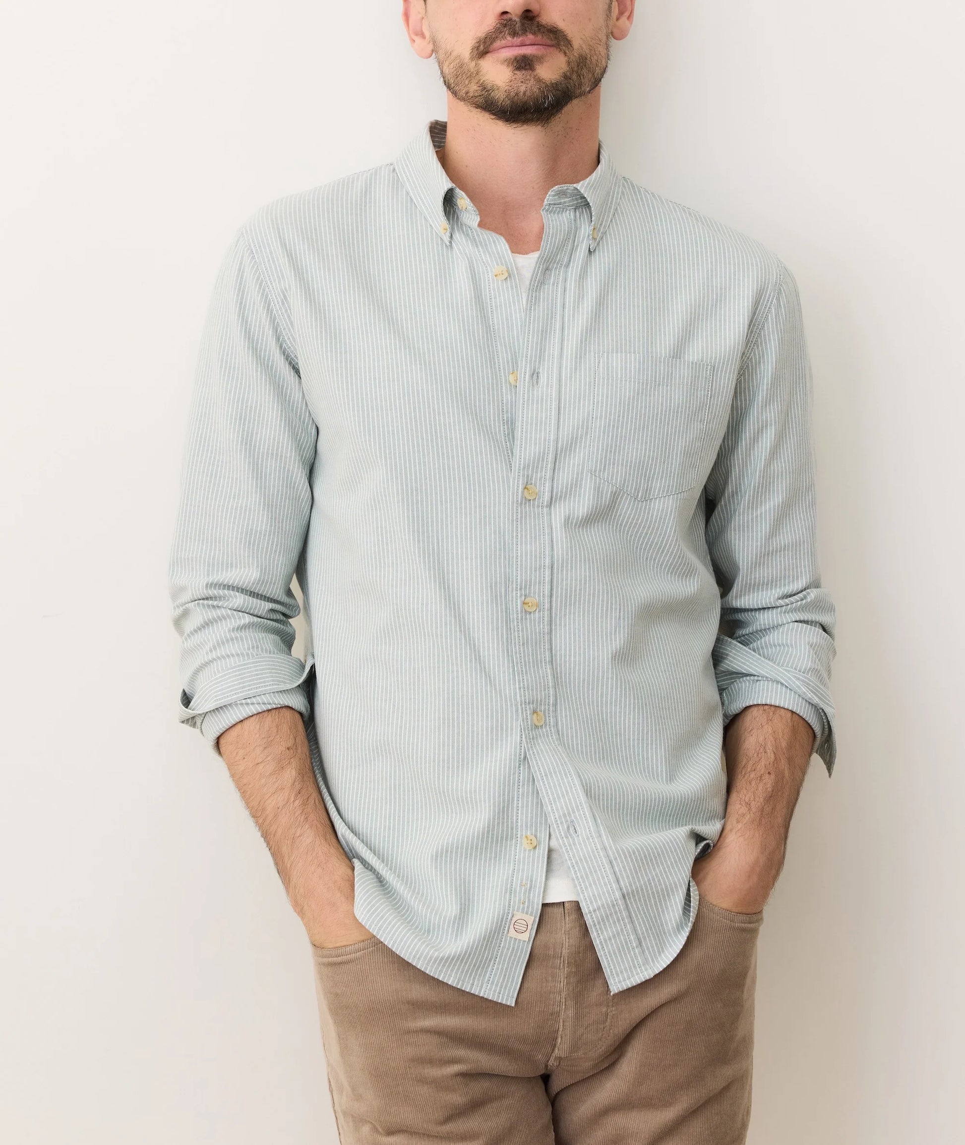 Marine Layer - MARINE LAYER CALIFORNIA OXFORD SHIRT IN DEEP SEA STRIPE - Rent With Thred