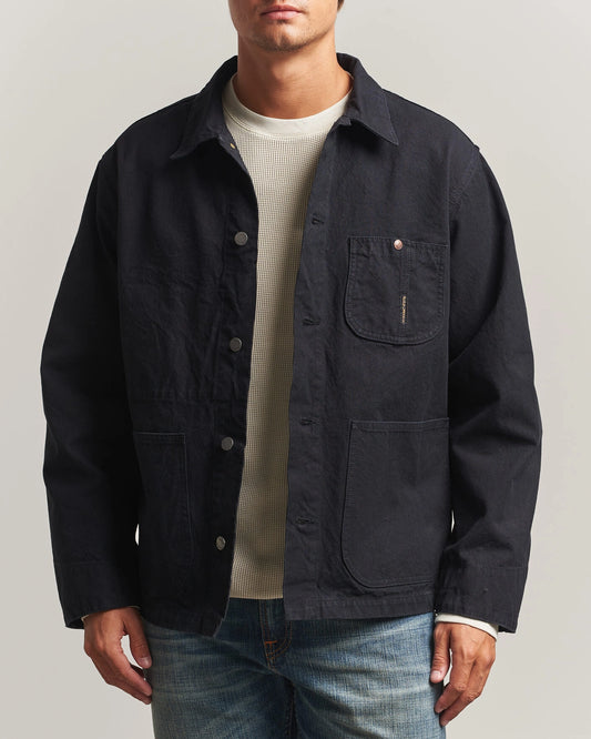 NUDIE JEANS HOWIE CHORE JACKET IN DUCK CANVAS BLACK