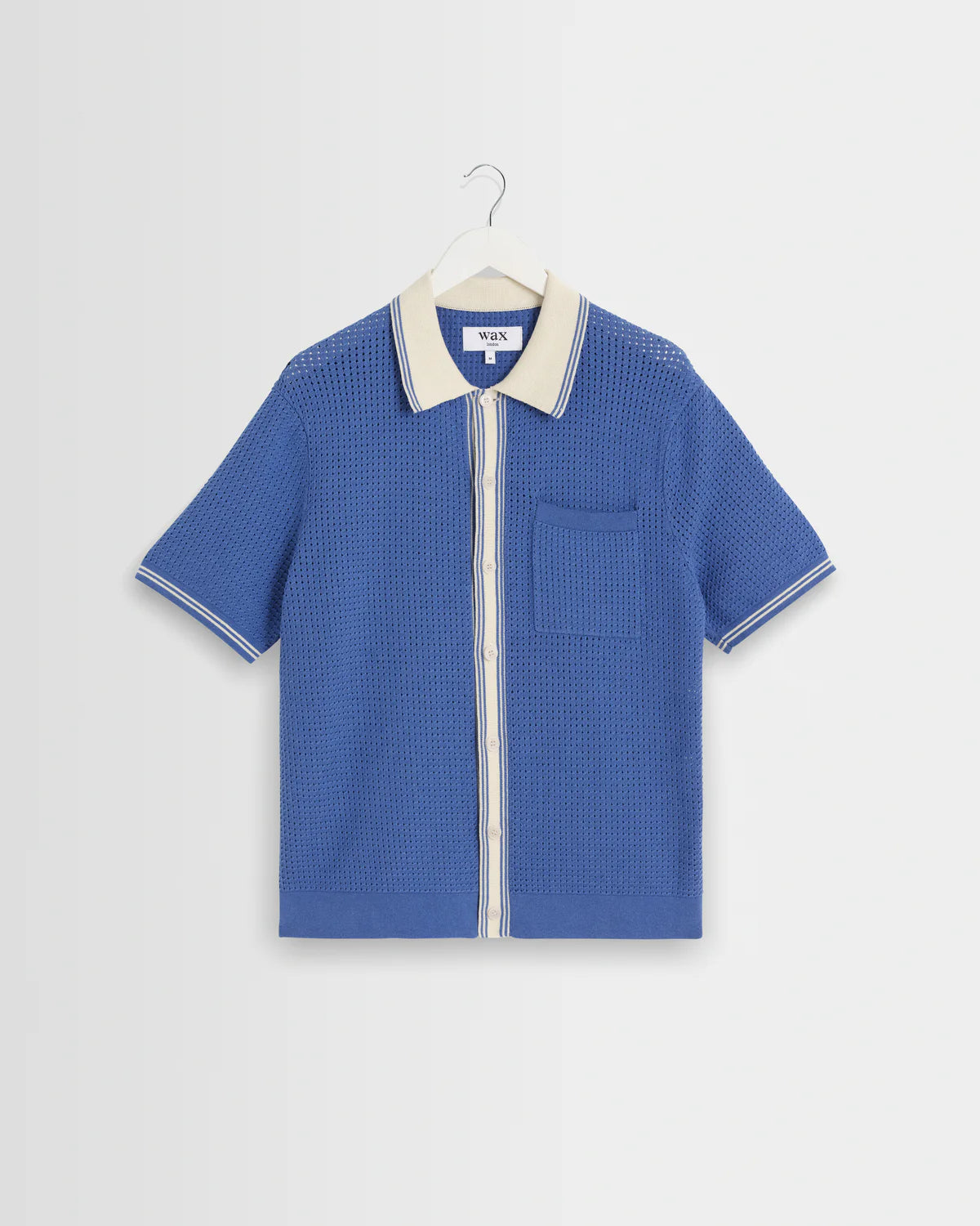 WAX LONDON BELLE SS IN TIPPED POINTELLE BLUE AND ECRU in TIPPED POINTELLE BLUE AND ECRU — main product view